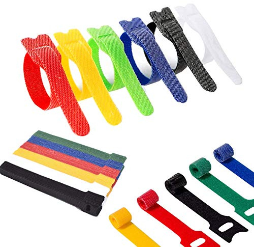HUAZIZ 120Pezzi Fascette Cavi, Riutilizzabili Fascette Elettricista Cinturino con Hook e Loop, Fissaggio Fascette Cinturino, Cavi Organizzator per Home Office, 6 Colori