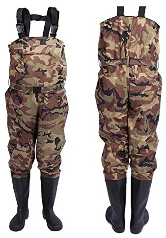 QTDZ Waders Imperméables Pantalons Pêche Waders Fish Pond Caoutchouc PVC Nylon Waders avec Bottes, Costumes Chasse Légers Et Confortables Chaussures Randonnée pour Hommes Femmes,Tarnung,45 EU
