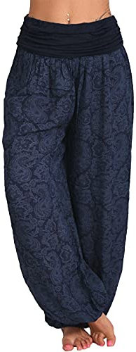 Haremshose Damen Pumphose Weite Bein Hosen mit Blumenmuster Sommer Beiläufig Yogahosen Loose Hippie Pluderhose Baumwolle Harem Hosen Kurz Pumphose 3/4 Baggy Hose Leichte Hippie Pluderhose