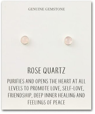 Philip Jones Rose Quartz Stud Earrings with Quote Card