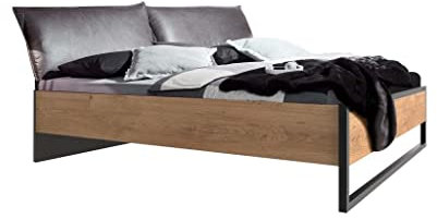 Froschkönig24 Detroit Futonbett Bett mit Polster 160 x 200 cm (BxT) Plankeneiche/Schwarz