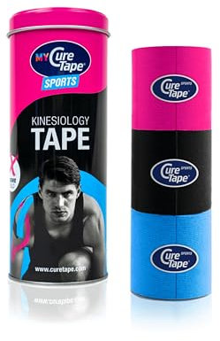 CureTape Nastro kinesiologico sportivo con confezione da cilindro: 2 in. x 16.5 ft. (Rosa, nero, blu) / 3-pacco