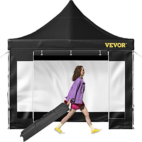 VEVOR Tonnelle Imperméable 3x3 m Tente Pop-up Jardin avec Parois Latérales Pavillon Terrasse Extérieure Abri Pliable Soleil Pluie Neige Résistant aux UV et Sac à roulettes pour Fête Arrière-Cour Noir