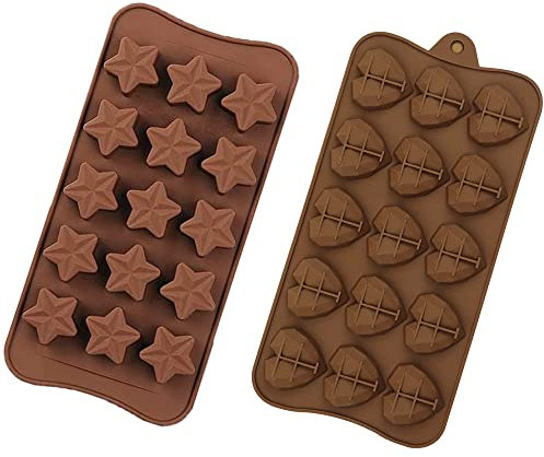 XUELIYUN 2-Piece Set Star Heart Silicone Chocolate Mould Silicone Chocolate Mould Chocolate Candy Mold Silicone Used for Making Cake Decorations or Forming Candy