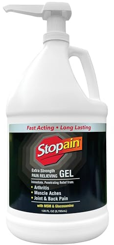 Stopain Pain Relief Gel Gallon, USA Made, Max Strength Fast Acting with Menthol, Glucosamine, MSM for Back Pain, Athritis, Knee, Joint, Neck Pain, HSA FSA Approved OTC Topical Analgesic Product