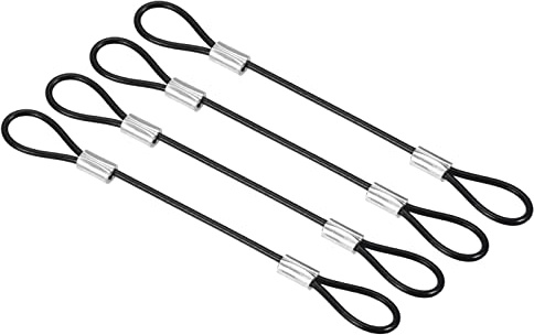 PATIKIL 4 stycken 10 cm säkerhetskabel, lås, rostfritt stål, 2 mm diam. Tråd rep med dubbel ögla för scenbelysning bagagelås svart