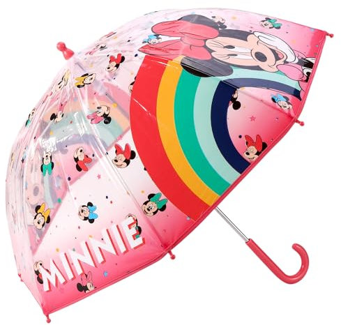 Minnie Mouse Kids Windproof Dome Umbrella for Childrens Boys Girls Brolly with Safety Open