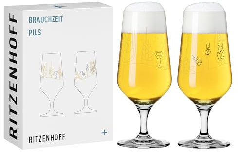 Ritzenhoff 3471006 Vaso de cerveza 300 ml - Juego de 2 - Serie Brauchzeit, motivo lúpulo y malta, multicolor - Made in Germany
