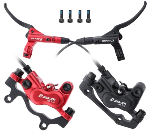 IKUOS Zoom H876 4-Pistons Hydraulic Disc Brakes Set E-Bike Hydraulic Brake Set Mountain Bike Hydraulic Brake with PM Adapter (Black, Left Rear Right Front)