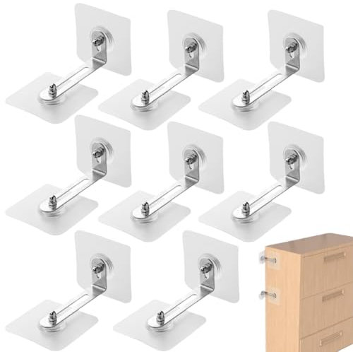 FKWKUW 8 Wandbefestigung Schrank,Möbel Wandanker,Möbel Kippsicherung Set,Kippschutz Möbel Wandanker,Anti-Kipp-Möbelanker Ohne Bohren Für Baby-Proofing & Haustierschutz