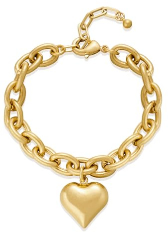 WOWORAMA Braccialetti in oro grosso per le donne braccialetto a catena grossa dorata con ciondolo a forma di cuore gonfio grosso braccialetto regolabile spesso braccialetti, Adjustable Size, Metallo