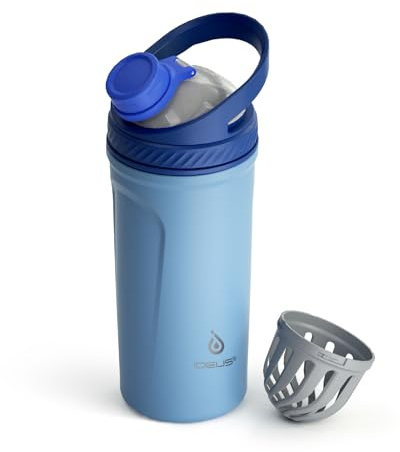 IDEUS Protein Shaker Bottle 710ml/24oz, Insulated Stainless Steel Shaker Bottle with Silent Tritan Ball Portable Pre Workout Shaker Cups for Protein Shakes, Smoothies, Cocktails oz