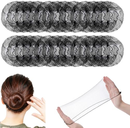YUXIANLB 100 Stück Unsichtbare Einweg Haarnetze Polyester Hoch Elastisch Haarabdeckungen in Schwarz für Frauen Tänzer Ballett Lebensmittelservice und Haardutt-Zubehö