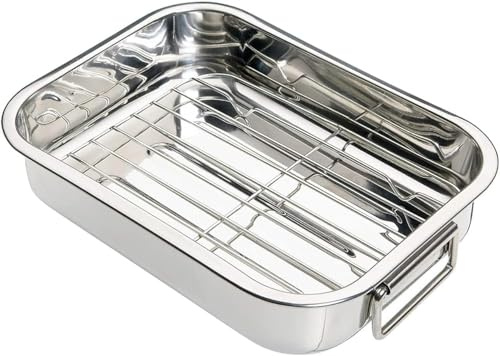 DIOXSTAR Roasting Tin Tray, Easy to Clean, Long-Lasting Use, Ideal for Roasts, Vegetables, Meat, Baking, Roasting Rack with Removable Grill, Durable Construction, (Large 37X28X5.5CM)