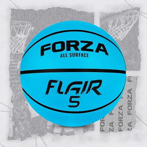 FORZA Flair Rubber Basketball | Durable Basketballs in Sizes 3, 5, 6 & 7 | Dimpled Grip Design for Indoor & Outdoor Use (Size 5 | Blue, Pack of 1)