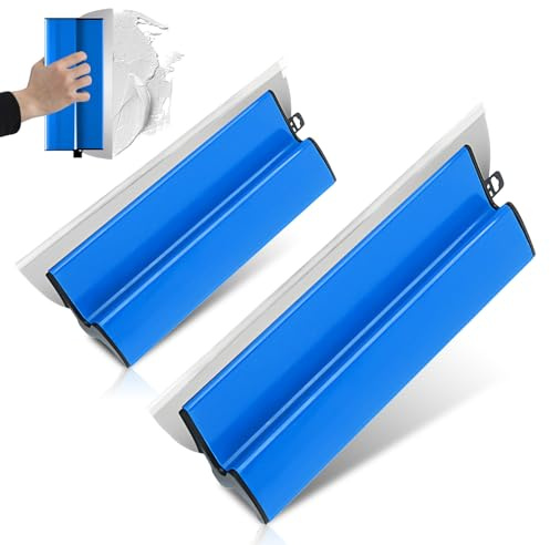 Lot de 2 spatules de surface, 25 cm + 40 cm, outil de mastic avec poignée ergonomique en Z et lame en acier inoxydable interchangeable, lame en acier inoxydable pour cloisons sèches, papier peint et