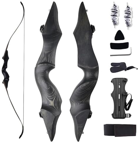 Black Hunter Recurve Bow 60 Right-Handed Bow Ergonomically Designed for Comfortable Grip Suitable for Beginners and Longbow Enthusiasts to Train Or Hunt (35LB Bow Without Arrow Set)