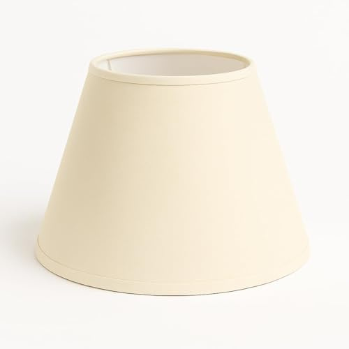35 cm Paralume Cono, Tessuto di Cotone con PVC Bianco, Prodotto Artigianale, per Lampada da Tavolo, Piantana (Avorio)