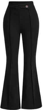 GORGLITTER Flared Trousers Women High Elastic Waist Button Bell Bottoms Bootcut Dressy Business Long Pants Black X-Large