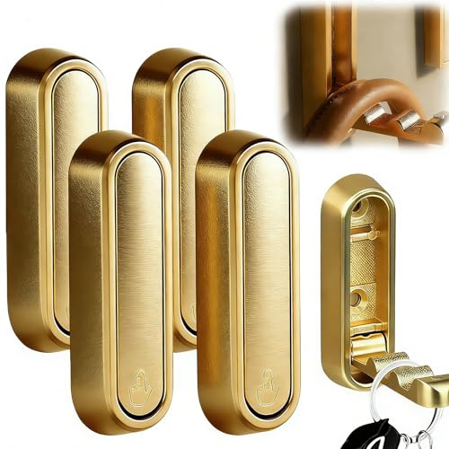 4Pcs Foldable Wall Hooks for Hanging, Zinc Alloy Folding Invisible Hooks, Wall Mounted Heavy Duty Flip Down Coat Hooks for Bathroom, Closet, Entryway, Hanging Coat, Bags,Hat, Key (Brushed Copper)