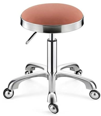 Sadelpall, Beige Silver Rullande Snurrpall Skönhetssalongstol, Läderkudde for Medicinsk Vård, Spa Kontor Massage Manikyr Tatueringsstol(Pink,Silver)