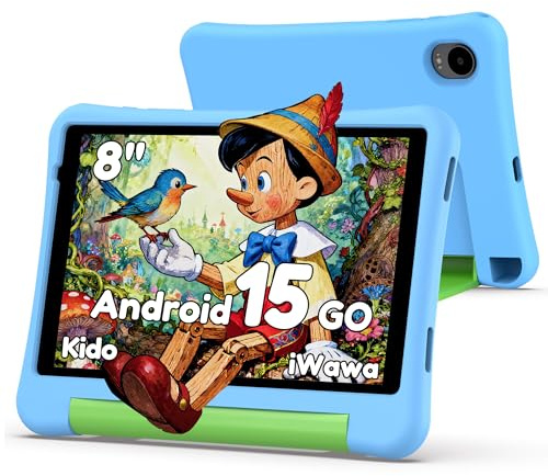 ALLDOCUBE KIDO Kinder Tablet 8 Zoll Android 15 Go, 32GB ROM + 512GB TF-Karte, Kindersicherung, iWawa, 5G WLAN, Unisoc T310, 5000mAh, 2 Lautsprecher, 3,5mm Buchse, Kinder Tablet mit Schutzhülle – Blau
