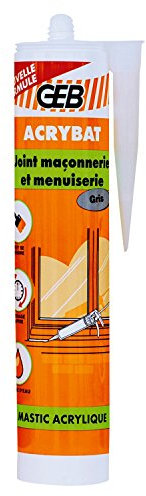 GEB ACRYBAT mastic acrylique à base d'eau pour l'étanchéité entre maçonnerie et menuiserie. Adhère sur le béton, ciment, bois, métal… Peut se peindre. Sans odeur, séchage rapide - 310ml - Gris