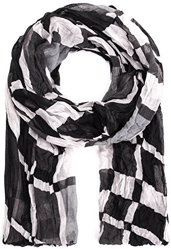 style3 Damen Schal Moderner grafisch-gemusterter Crinkle-Schal in verschiedenen Farben One size Damenschal, SCHAL Farbe:Schwarz