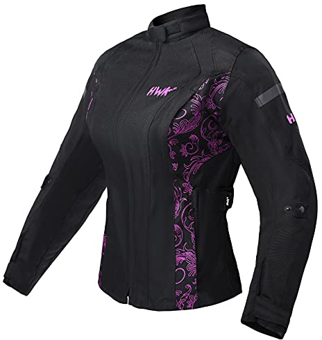 HWK Adventure/Touring Motorcycle Jacket for Women, Women's Motorcycle Jacket with CE Armor for Enduro Motorbike Riding, Water Resistant Textile Biker Jacket for Women - Black & Pink, 2X-Large