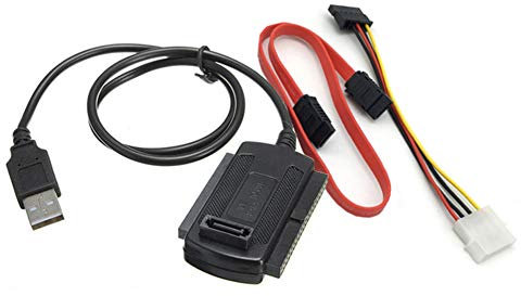 B45 USB 2.0 auf IDE/SATA Adapter 3-in-1 Kabel – Festplattenadapter für 2,5/3,5 HDD & SSD, inkl. SATA 15-Pin Buchse & 4-Pin Molex, Konverter für externe Datenübertragung, (Netzteil nicht enthalten)