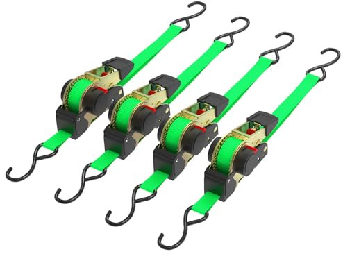 Set 4X Correas sujeción automáticas 3 m x 25mm 320daN PES Autoenrollables Ganchos-S Asegurar Cargas