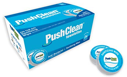 PushClean On the Go Sanitizing Hand Wipes 24 pack - Travel Size On the Go Wet Wipes, Purse Antibacterial wipes, Kills 99.99% of germs, Individually wrapped purse towelettes. Pocket size on the go.