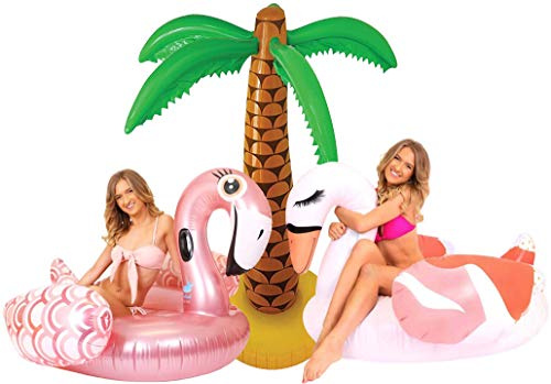 Giant Flamingo & Swan Inflatable Pool Float Lounger Swimming Pool Raft + Large Inflatable Palm Tree