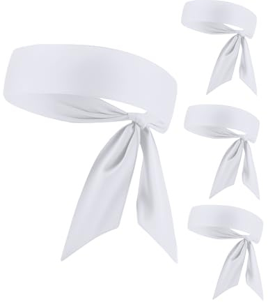 Diadema blanca con lazo para la cabeza, absorbe el sudor, banda de sudor de secado rápido para hombres y mujeres, vendas de kárate ninja, baloncesto, correr, entrenamiento (blanco, paquete de 4