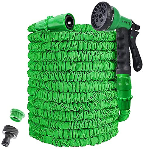 Manguera de jardín, manguera expandible de 30 m con boquilla de manguera de 8 funciones, manguera mágica expandible 3 veces, 100 pies (Verde, 30m)