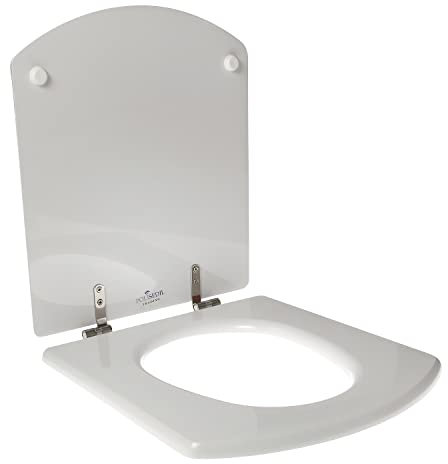 Tapa de inodoro diseñada para Roca HALL de madera de poliéster con cremallera inoxidable - Color: blanco - Cierre: Raflojado (Soft Close)