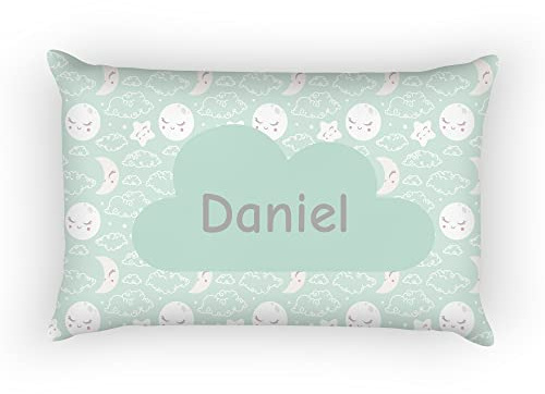 SAQUITOMAGICO Cojin/Almohada para Bebe Personalizado con su Nombre.Nuevos Modelos.-Muy Suaves (Lunas Mint)