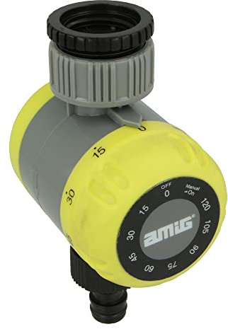 Amig - Programador de Riego Manual - Ø 60 x 80 mm - Hasta 2 Horas de Riego - Con Filtro Protector para Manguera y Adaptador de Grifo de Roscas con 19 mm - Plástico ABS y Goma - Verde Pistacho y Negro