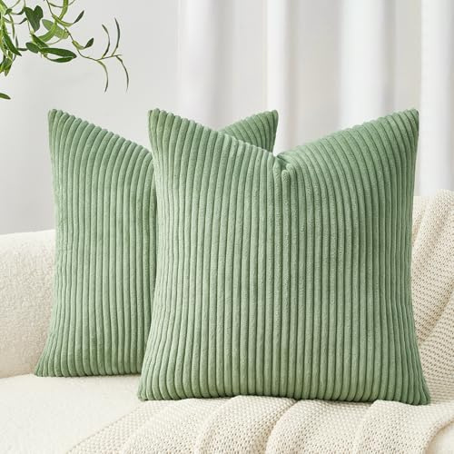 Topfinel Fundas de Cojines 45x45 de Pana para Decoración Hogar Vintage,Funda Cojin Navidad Verde Salvia para Sofa,Cama.Fundas de Cojines Sofa decoración Salon Modernos 2 Piezas.
