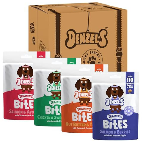 Denzel's Bites, Natural Dog Treats - Soft Baked Dog Training Treats - Variety Pack - Mix of Healthy Dog Treats (Pack of 4)