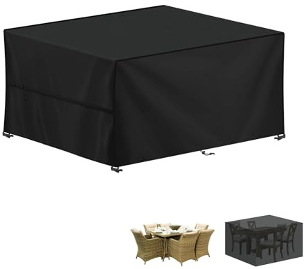LAMUNI Copertura Tavolo Giardino, Tessuto Oxford 420D Copertura per mobili da Giardino, Antivento, Anti-UV Copritavolo Esterno Impermeabile Telo Copertura per Tavolo Rettangolare, 140x90x75cm