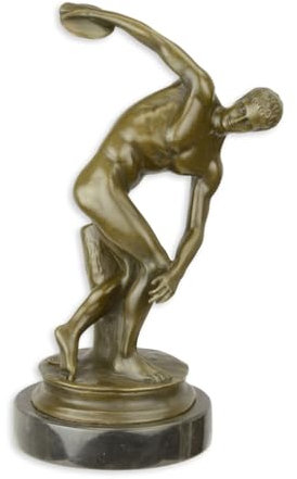 JS Garten Deko Bronzefigur Bronzeskulptur Bronze Diskobolos auf Marmorsockel H 22 cm griechische Statue