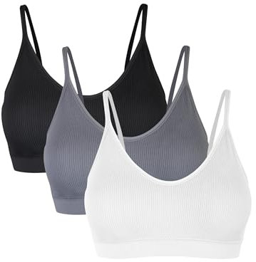 Basic Treasure 3er Pack Seamless Spaghetti BH ohne Bügel, Sport Bra mit Spaghettiträgern, Bustier mit Abnehmbarer Polsterung (M, Schwarz/Grau/Weiß)