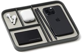 Nordik - Vassoio in pelle color grigio Sahara, vassoio da comodino da uomo in pelle vegana di alta qualità, elegante e organizzato, vassoio per chiavi, orologi, portafogli, gioielli, moderno