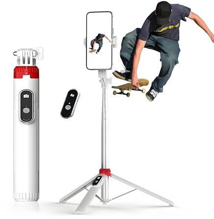 JE 153cm Selfie Trípode para Movil, Palo Selfie Tripode con Control Remoto Desmontable para Teléfono Móvil, Soporte de Trípode de Teléfono Compatible con iPhone/Samsung/Android