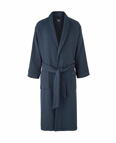 THE SAVILE ROW COMPANY LONDON Men's Luxury Cotton Waffle Bathrobe Dressing Gown With Terry Cotton Lining - Navy - Medium