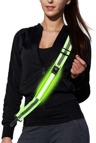 LOMUG Lauflicht Joggen mit Reflektoren Gürtel + 2 LED Armband, Verstellbarer USB Aufladbar LED Lauflampe Reflektorgürtel, Nacht Reflektor Gurt für Joggen Laufen Running Hundewandern Outdoor Sports