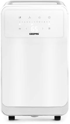 Geepas 12L/Day Dehumidifier – Portable Moisture Remover with Digital Display, 24H Timer, Continuous Drainage, Laundry Drying & Quiet Sleep Mode – Ideal for Damp, Condensation & Drying Clothes
