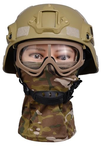 Airsoft Helmet Full Face, Tactical Helmet with Airsoft Mask and Anti-Fog Goggles, Military Helmets, Paintball Helmet, Tactical Full Face Protection, Airsoft Accessories, Military Gear (Tan)