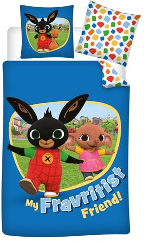 Brandmac Parure da letto Bing e Sula in 100% cotone, per lettino o per neonati, con copripiumino 100 x 135 cm + federa 40 x 60 cm, colore: Blu